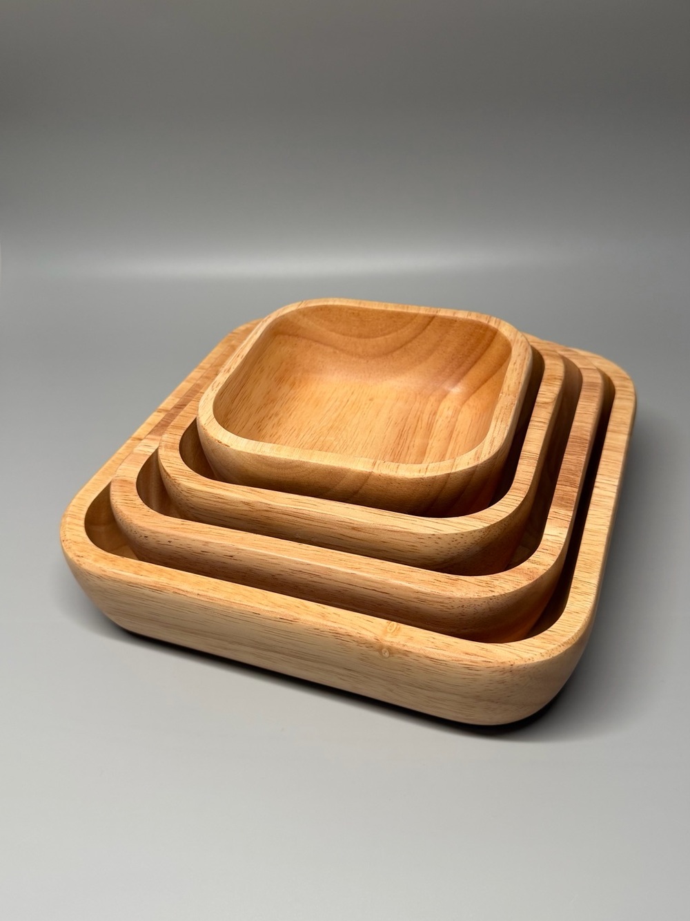 Unbranded Natural Wood Nesting Bowls Set - Light Brown